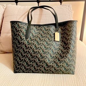RARE Coach Monogram City Tote in Forest Green WITH matching leather notebook